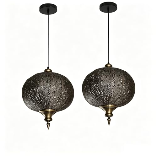 Image of Jowjuy Gold Pendant Light 13.78 inch Turkish Hanging Lamp 2-Pack Flush Light