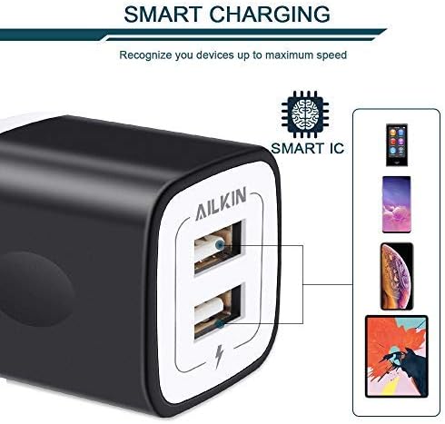 AILKIN USB Wall Plug, [5Pack-2Port] Fast Charging Brick AC Power Charger Adapter Block Cube for iPhone, iPad, Samsung, Google Pixel, LG, Camera Phones & Tablets Charge Multiple USB Plug Station Base