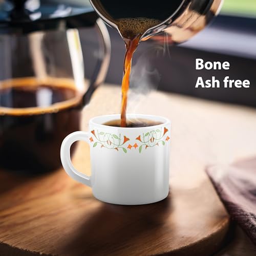 Image of Treo By Milton Opalware Amara 18 Meena Cup Set | Microwave & Dishwasher Safe | Bone-Ash Free | Tempered Toughness | Set of 6, 180 ml Each | White | Mug Set for Tea, Coffee, Daily Use & Gifting