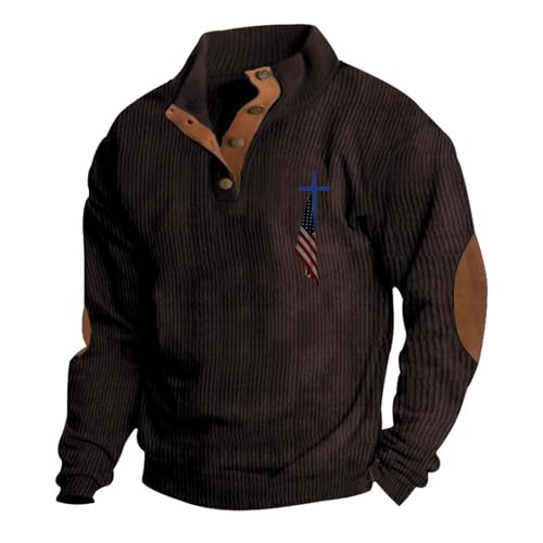 Christian Sweatshirts for Men Corduroy Pullover Sweater Jesus Cross American Flag Graphic Sweatshirt No Hood