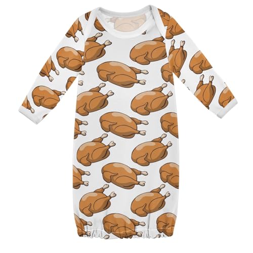 WIFIU Yummy Food Chicken Baby Girls Boys Sleeper Gown Cotton Nightgown Long Sleeve, Baby Nightdress Sleeping Clothes for Newborn 0-3 Months Multicolor