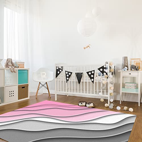 Geometric Pink Gray Ombre Area Rug For Bed Room, 2'7" X 5' Indoor Accent Rugs Non-Skid Kitchen Runner, Modern Abstract Art Bathroom Rugs Modern Floor Mats Washable Throw Carpet For Living Room #TOP5