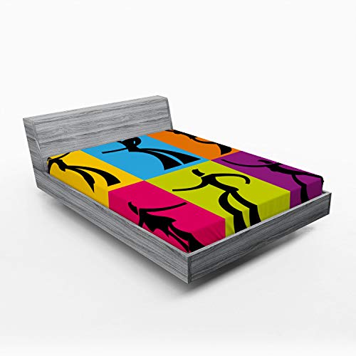 Ambesonne Silhouette 2 Pack Fitted Sheet, Dancers Colors, Bed Cover All-Round Elastic Deep Pockets 2 Pieces, Package Contains 2 Full Size Fitted Sheets, Charcoal Grey Multicolor