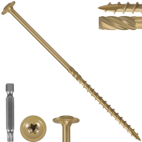 QINFZY #14 x 6 Inch Lag Screws (50-Pack) - Heavy Duty Structural Wood Screws, Torx Drive, Bronze Epoxy Coated Rust-Resistant, Includes T30 Star Bit for Exterior Wood Construction
