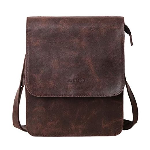 Leathario Bolsa tiracolo masculina bolsa de ombro de couro para homens mensageiro retrô bolsa PAD Satchel Sling Travel Work, Marrom-604, One_Size, Bolsa