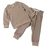 Gicrk Simple Toddler Baby Jogger Sets Girl Boy Kids Clothes Casual Long Sleeve Sweatshirts Tops Pants Two Piece Outfits (Khaki, 5T)