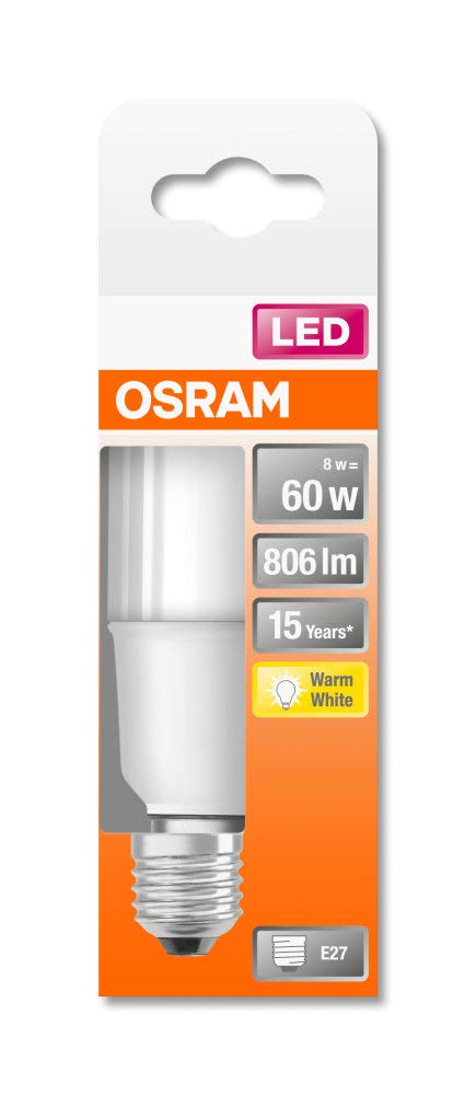 OSRAM LED STAR STICK Lote de 10 x Bombilla LED, Casquillo E27, 2700 K, 8 W, Equivalente a 60W, mate, Blanco cálido