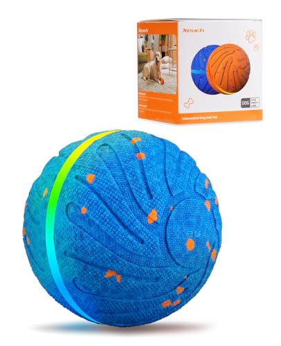 Xeuch Smart Interactive Dog Toy Balls, Automatic Moving Ball with 3 Lighting Modes, E-TPU Bouncy Balls for Dog Enrichment & Stimulation, Motion Activated Rolling Toy for Medium and Large Dogs Blue