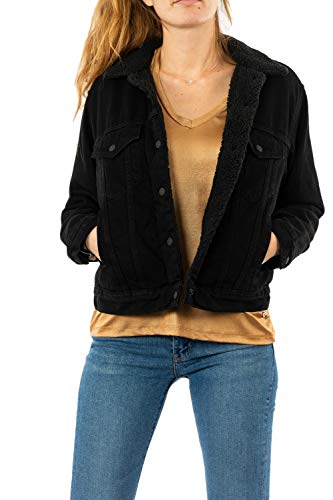 Levi's Ex-Bf Sherpa Trucker, Giacca In Jeans Donna, Nero (Forever Black 0015), XX-Small