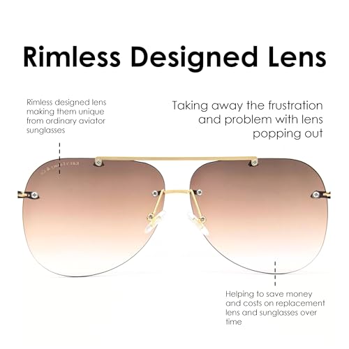 K&L's Luxury & Co. Gold Metal Alloy Aviator Sunglasses K02122021 Gradient Rimless Lens for Men and Women3