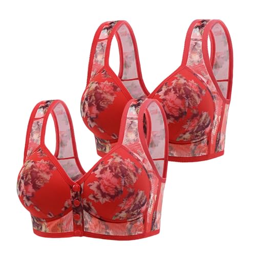 1 brasier de 2 piezas con botones frontales para ancianos, brasier deportivo diario con cierre frontal, brasier de algodón sin varillas, delgado que no deja marcas, talla grande, ropa interior cómoda