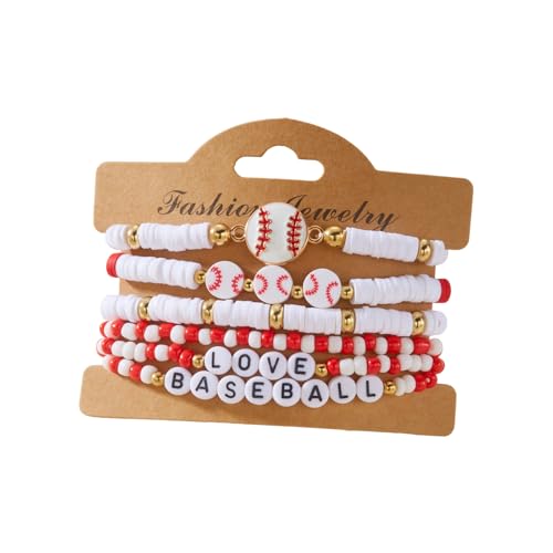 [�x�f�B�N] Versatile Stretchy Sports Featuring Soccer Softball Beads Multi Layer Bangle Casual Wear Jewelry Gift Soccer Softball Bea