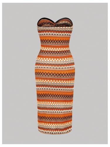 Image of Floerns Women's Boho Tribal Sleeveless Strapless Tube Twist Front Bodycon Maxi Dresses