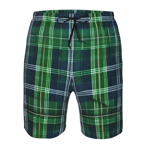 Blue Scottish Tartan Print Mens Casual Shorts Drawstring Summer Beach Stretch Shorts Novelty Swimtrunks4