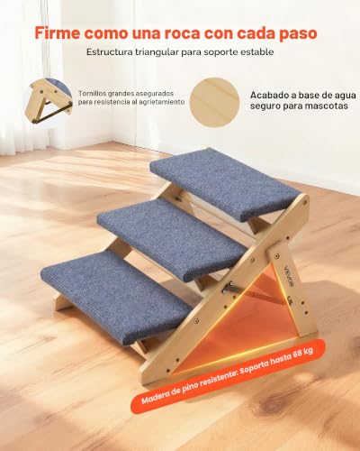 Escalera de madera para mascotas VEVOR resistente de 3 niveles con carga de 68 kg estable 4