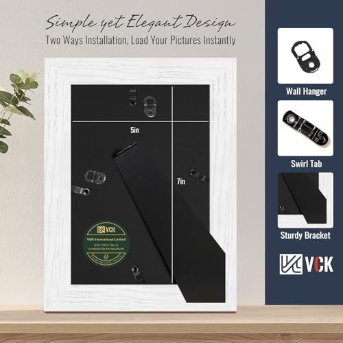 Image of VCK 5x7 Picture Frame 5 Pack, White Exclusive Wood, HD Glass, for Photo