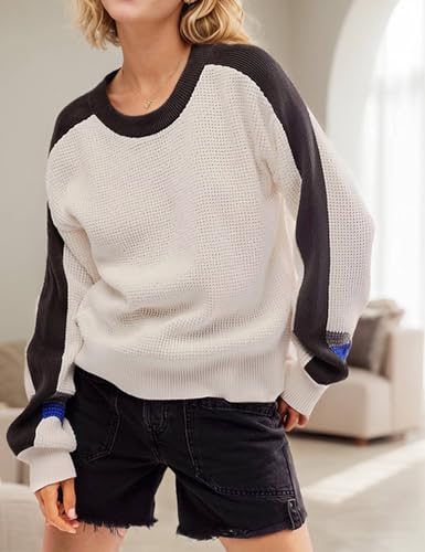 Crewneck Sweater Women Cozy Long Sleeve Ribbed Knit 2024 Fall Colorblock Pullover Sweaters Top Trendy Outfits4