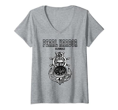 Pearl Harbor Ancla Brújula Para Capitán Marinero Barco Vela Camiseta Cuello V