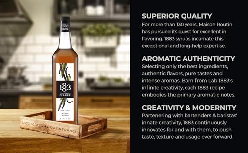 Image of 1883 French Vanilla Syrup for Drinks, Made in France, 1 Liter Glass Bottle