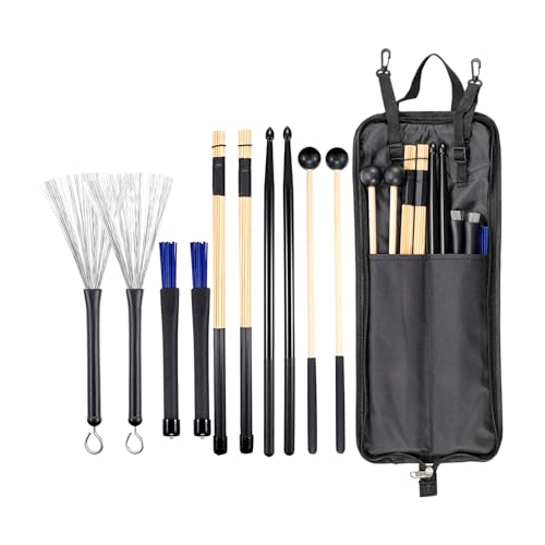 Kit portátil de accesorios para batería: baquetas, cepillos, mazos, varillas de madera y bolsa Oxford miniatura 5