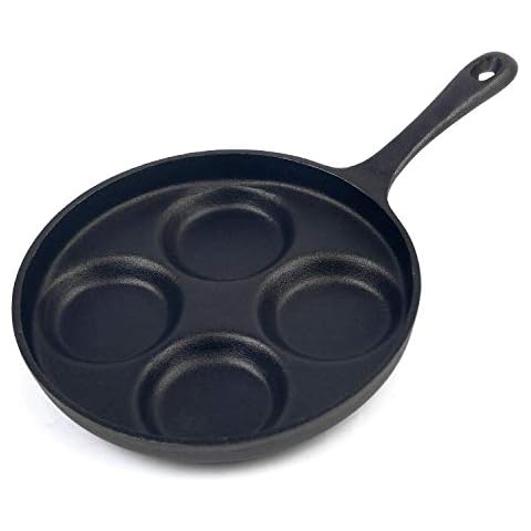 Waykea 4-Cup Cast Iron Fried Egg Pan 9.5” Pancake Pan Burger Omelet Cooker Griddle Cover
