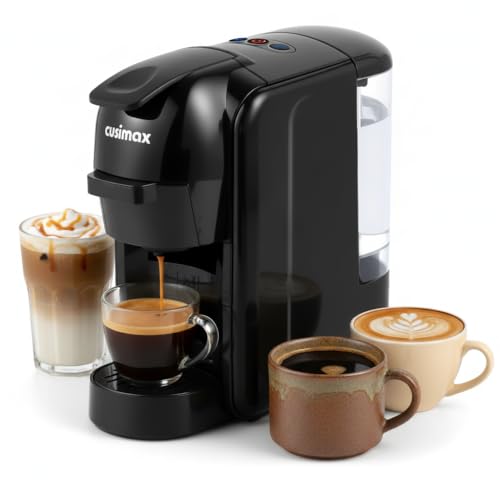 CUSIMAX Cafetera 2 en 1 de una sola porción para cápsulas Nespresso y Dolce Gusto, 19 bares, 1450 W, 0.6 L Mini Pod Cafetera