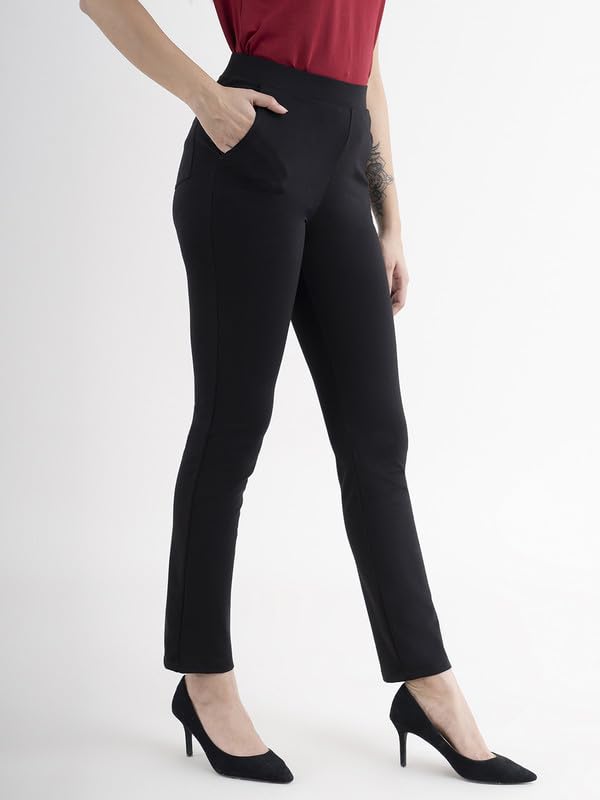 Image of FableStreet Women's Livin Air Stretch Striaght Pants /Trouser | Viscose Rayon with High-Rise Waist | Solid Pattern & Plain Weave Fabric | Office Wear & Business Meetings