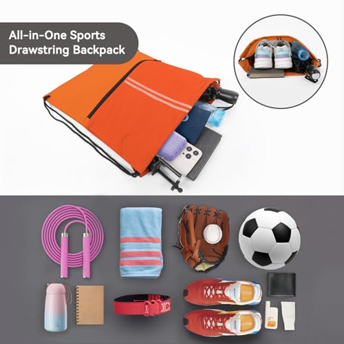 Image of Drawstring Backpack Large Sports Draw String Bag for Women and Men (Orange)