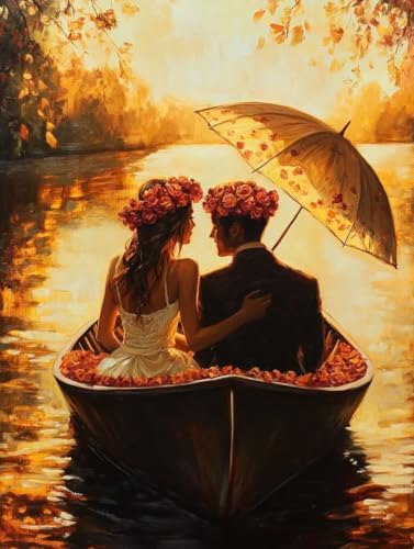 Kit complet 5D diamond painting bateau couple 80x110cm automne
