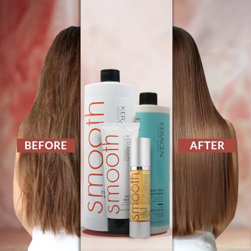 Keragen - Brazilian Keratin Smoothing Treatment, Blowout Straightening System for Dry and Damaged Hair, Formaldehyde Free With Organic Keratin Kit Combo Set