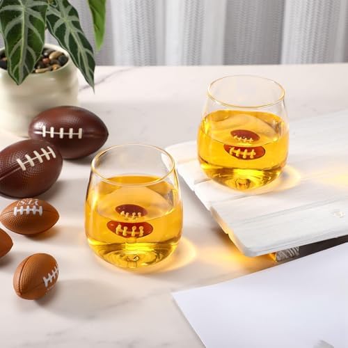 2 Pcs Football Wine Glasses 3D Stemless Football Icon Juice Glass Cups Cool Cocktail Glassware for Birthday Sports Themed Party Supplies Gifts for Friends Colleague Coworkers - Thumbnail 3
