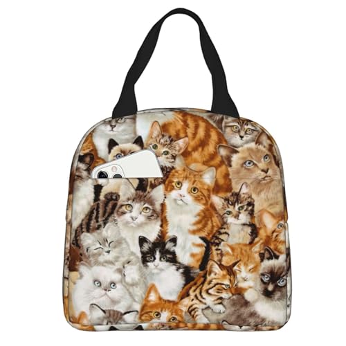 Hulnulnu Cute Cat Insulated Lunch Bag Reusable Lunch Box Portable Cooler Lunch Boxes Waterproof Lunch Tote for Picnic Office Work
