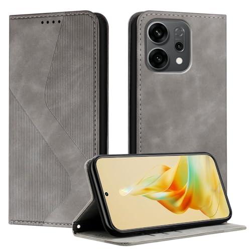 Étui en cuir Oppo Find X6 5G gris avec rabat magnétique et finitions soignées