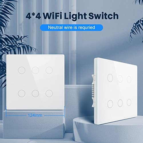 Interruptor Inteligente 4x4 Wi-Fi 6 botões Touch Screen Alexa Google Home Tuya Smart Life (White)