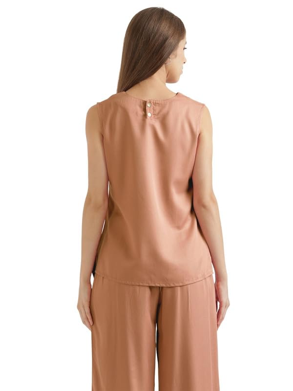 Image of SAADAA V-Neck Tops for Women| Viscose Fabric | Sleeveless Design | Relaxed Fit for Everyday Comfort | Office & Casual Wear
