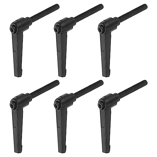 Image of HARFINGTON 6pcs Adjustable Clamping Lever Handles M8 x 60mm Male Thread Bolt Knobs Rotating Screw Locking Quick Release Ratchet Push Button Handle, Black