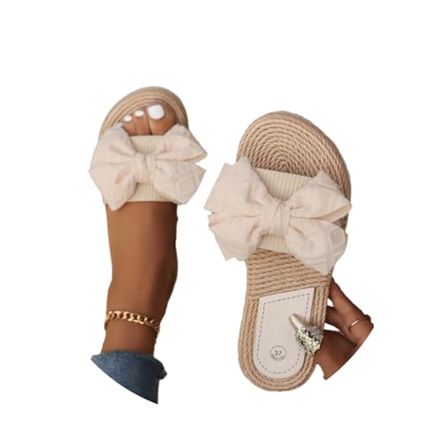 Women's Bow Knot Flat Sandals Summer Beach Cute Flats Slides Slippers Comfy Indoor Open Toe Slide