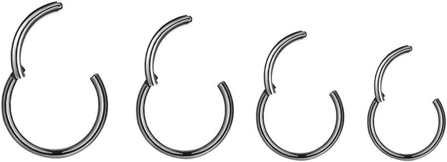HQLA 4Pairs/Pcs 18G Surgical Steel Hinged Clicker Segment Nose Rings Hoop Helix Cartilage Daith Tragus Sleeper Earrings Body Piercing for Women Men 6mm 8mm 10mm 12mm