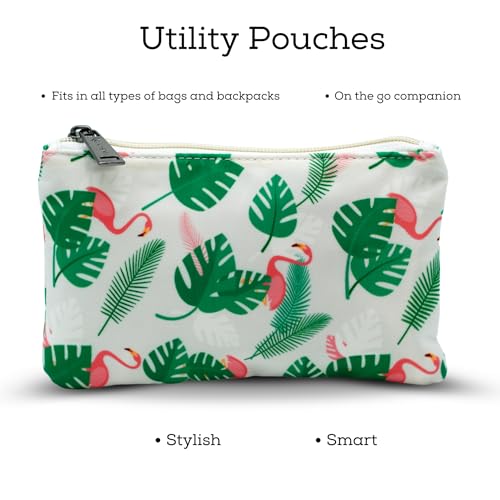 Image of VISMIINTREND Tropical Flamingo and Leaf Flat Pouch - Perfect for Girls & Boys, School | College | Office | Doument | Stationery | Make up | Travel