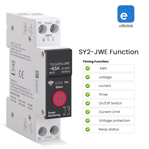 Interrupteur intelligent WIFI 1P+N 32A pour maison connectée