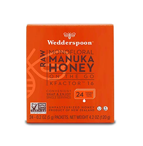 Wedderspoon On The Go Raw Premium Manuka Honey KFactor 16, Unpasteurized, Genuine New Zealand Honey, Multi-Functional, Non-GMO Superfood, 4.0 Ounce (24 Count)