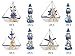 MEANT2TOBE MeantToBe Wooden Lighthouse and Mini Sailboat, Set of 8 - Handmade Nautical Pieces - Ideal for Vintage Home Decor, Beach-Themed Bedrooms, Blue & White - Mini Ornaments for Holiday Season