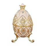 Nishiyuenyi Schmuckschatulle Emaille Schmuckbox Osterei Dekorative Figur Zinklegierung für Geburtstag Hochzeit Wohnambiente Schreibtisch, Weiß