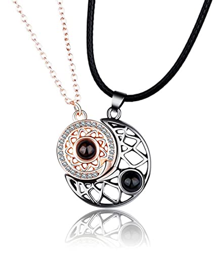 Colliers magnétiques pour couple - Soleil et lune - 100 langues « Je t'aime » - Collier pour couples et meilleurs amis