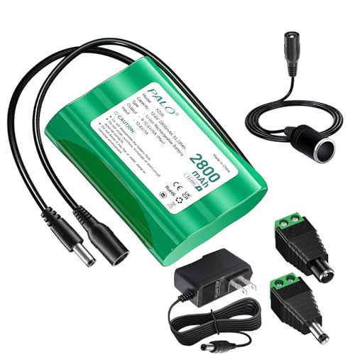 Palogreen 12V Battery Pack 2800mAh Rechargeable Li-ion Battery with Charger & Adapter Compatible with 12V Devices,RC Car,DIY Project, Radio,Fishing Light,LED Light Strip,CCTV Camera, Boat, Robot