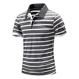 Polo de sport tendance pour homme à manches courtes Sim Fit Polo de golf d'été rayé T-shirt de plage, A01#gris foncé, L