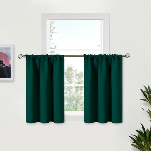 BGment Emerald Green Blackout Curtains 36 Inch Length for Kitchen Window - Small Half Drapes with Rod Pocket for Bathroom Cafe Rv Camper Privacy Protection, 34 x 36 Inch, 2 Panels