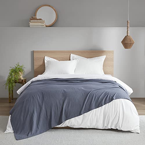 Image of Madison Park Gauze Cotton King Blanket Lightweight for Summer, Blue | Ultra Soft, Breathable Fabric for Sofa, Couch, Farmhouse, OEKO-TEX Certified, Cozy & Lofty for Bed Cover