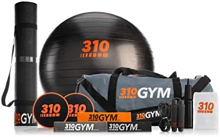 310 Gym Set | Gym in A Bag Comes with Circular and Standard Resistance Bands | Core Sliders | Core Exercise Ball with Pump | Jump Rope | Workout Towel