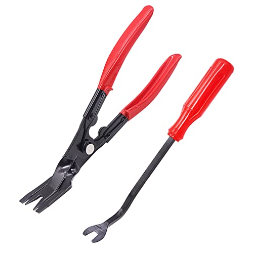 Ruibapa 2 Pcs Red Clip Removal Tool, Pliers Fastener, Set Auto Trim Removal Tool Pry Tool For removing auto door panel and instrument panel